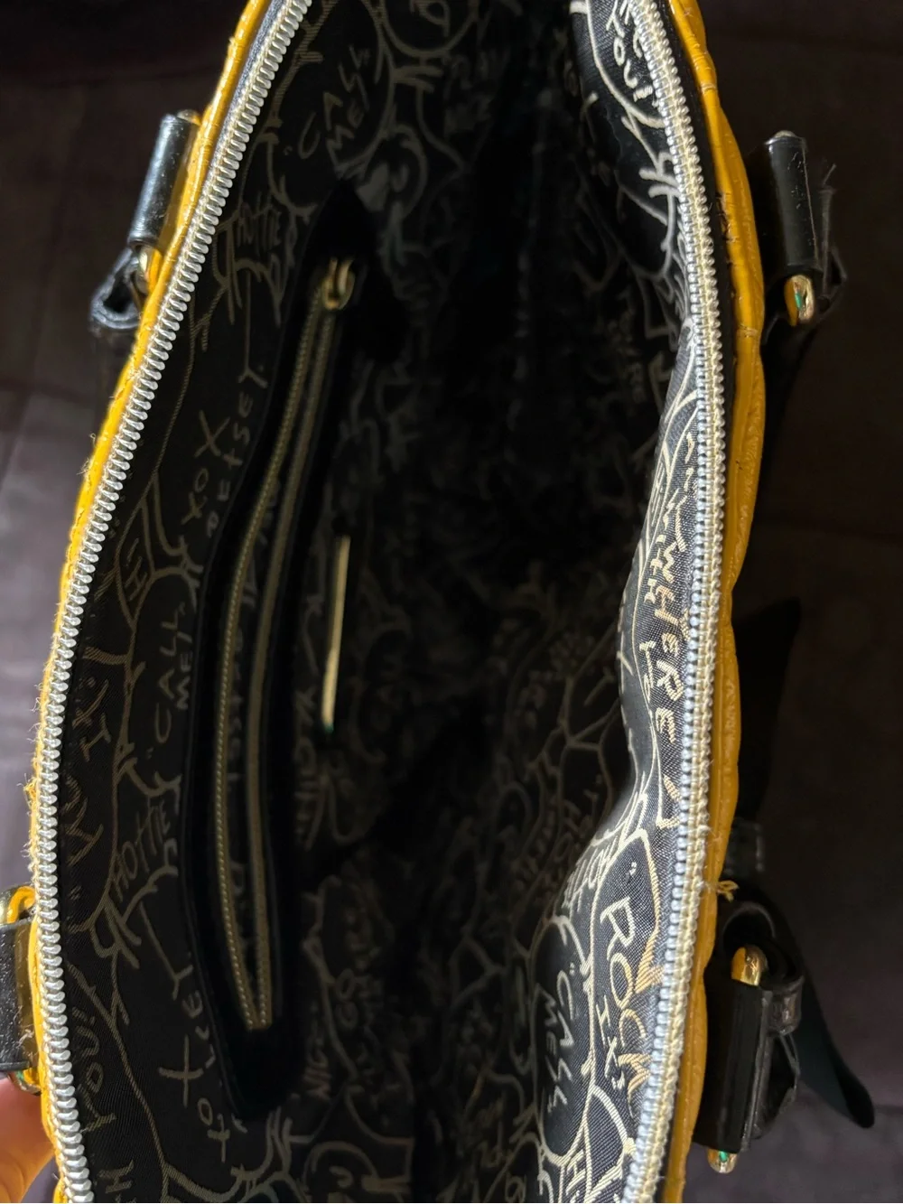 Betsey Johnson Yellow Quilted Heart Dome Satchel with Black Trim